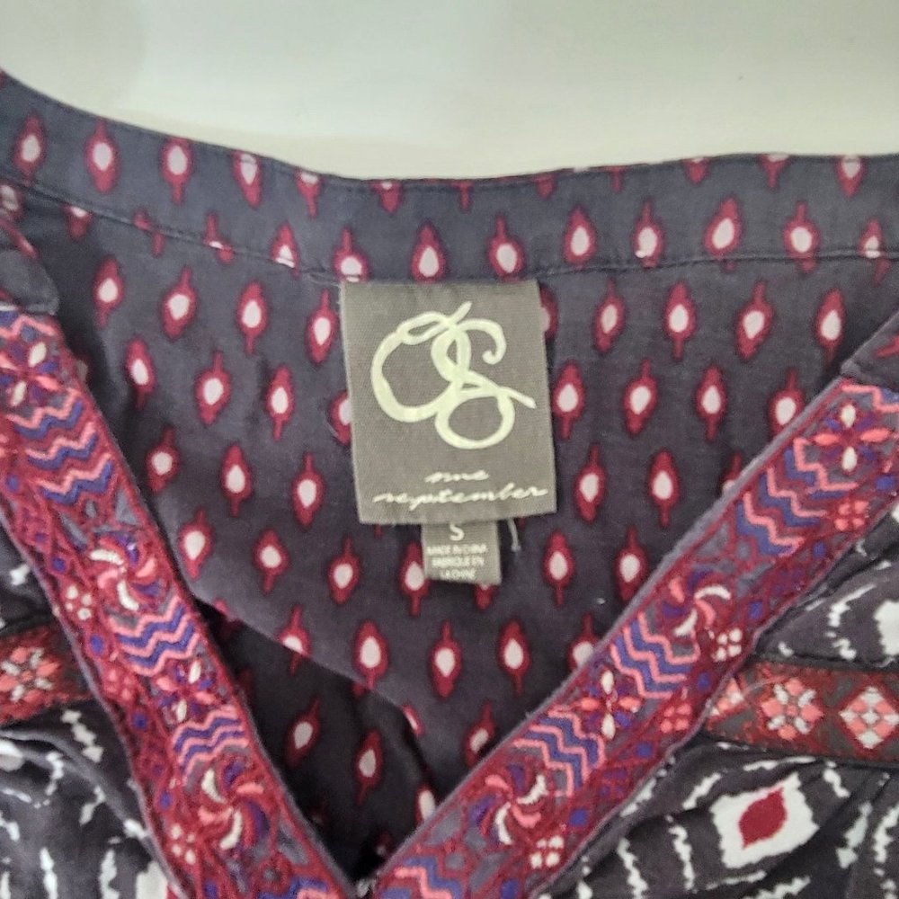 One September Boho Geometric Peasant Blouse Anthropologie - Picture 3 of 5